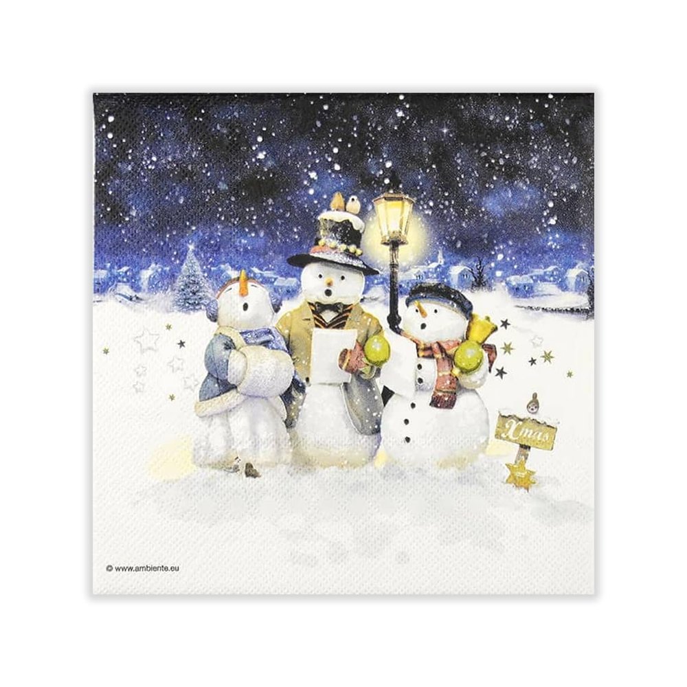 20 Napkins Christmas Singing Snowmen in the Evening Table Decoration Paper Napkins with Motif Made from Recycled Material Ecological and Sustainable 33 x 33 cm