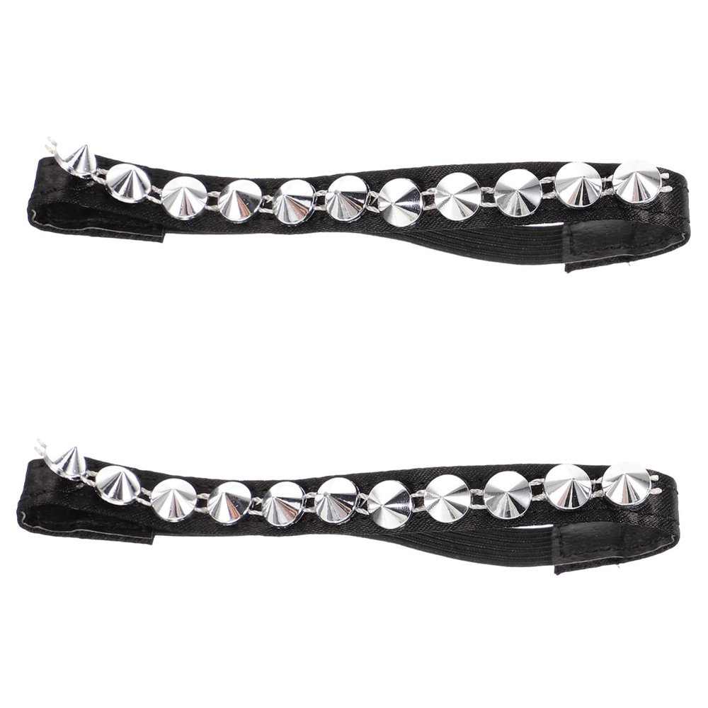 SEWOART Women Heel Strap Punk Rivet Design Polyester and Plastic Shoe Strap Prevents Slipping Protects High Heels from Falling off Black Base Silver Rivet