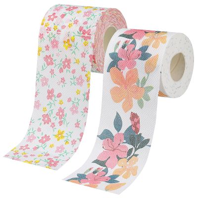 2 Rolls of Floral Printed Toilet Paper - Decorative Flower Pattern Tissues for Home, Office, Travel - Soft and Skin-Friendly