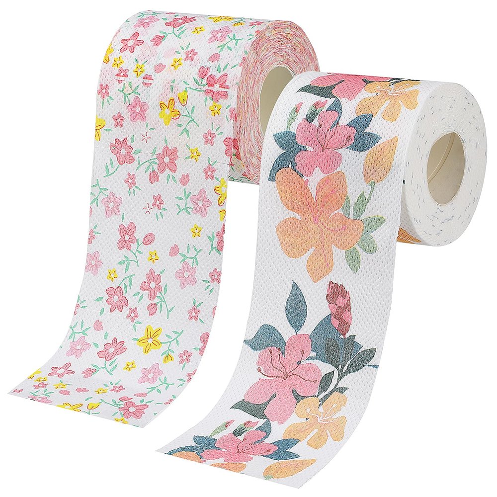 2 Rolls of Floral Printed Toilet Paper - Decorative Flower Pattern Tissues for Home, Office, Travel - Soft and Skin-Friendly
