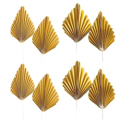 ccHuDE 20 Pcs Paper Palm Fan Cake Toppers Paper Leaf Cake Toppers Cute Cupcake Toppers Party Cake Insert Decoration for Wedding Birthday Party Gold