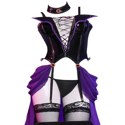 miccostumes Women Adult Costume Anime Cosplay Sexy Lingerie Set Corset and Thong with Choker and Thigh Socks (S)