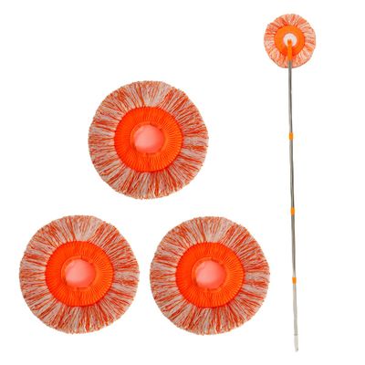 360 Round Wall Cleaning Mop Long Handle Microfiber Dry and Wet Wall Dust Cleaner with 4 Removable Poles and 4 Replaceable Mop Heads for Home Floor Glass Window Ceiling (190cm/4pcs)
