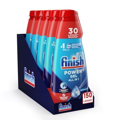 Finish Powergel Dishwasher Detergent Fresh, Gel Dishwasher, 150 Washes, 5 Packs of 30 Dishwashers