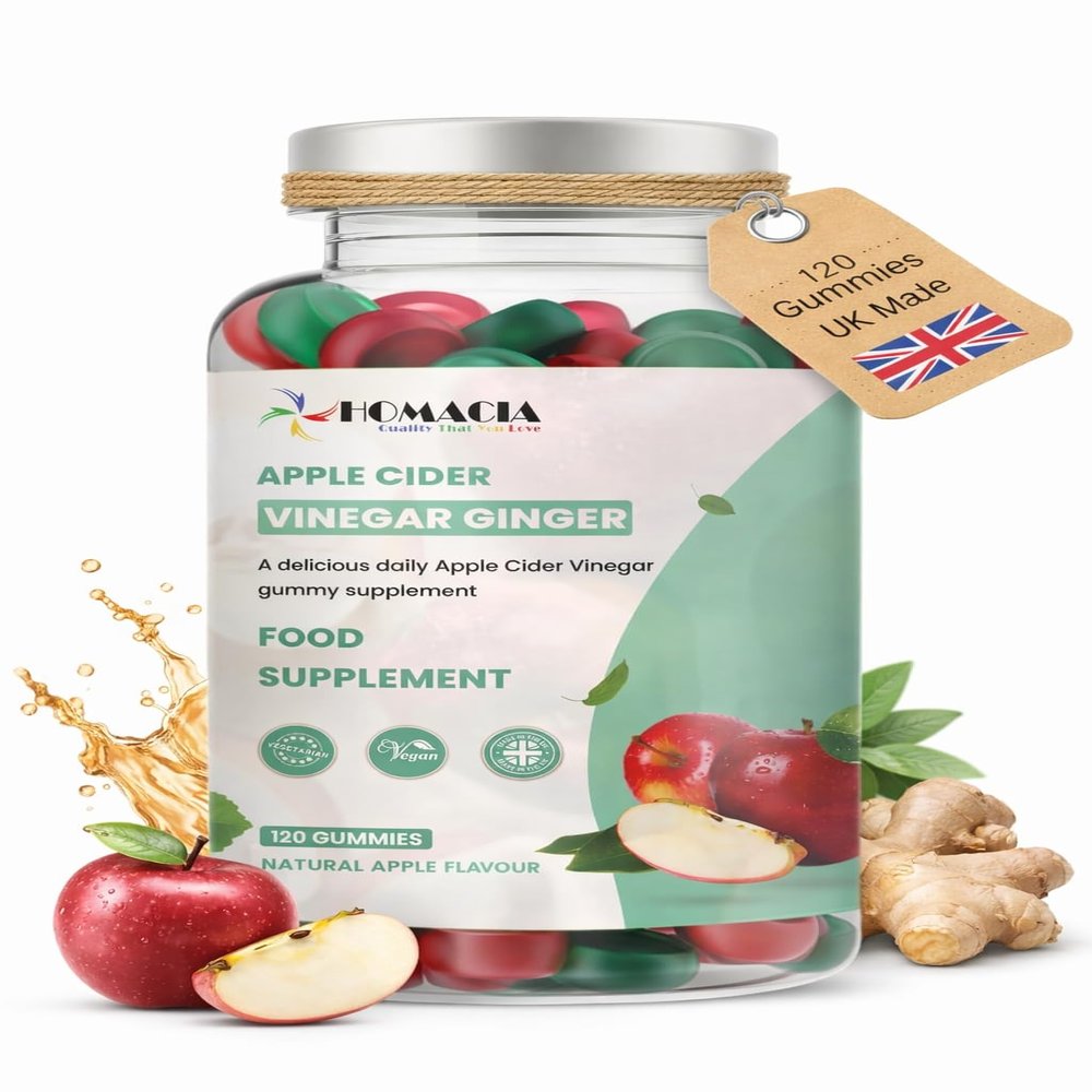 Homacia Apple Cider Vinegar & Ginger Gummies | 120 with 'The Mother' | Pure & Unfiltered | Allergen Free