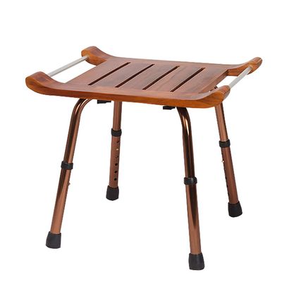 Adjustable Folding Teak Shower Seat with Arm Spa Shower Chair Bench with Aluminum Alloy Non-Slip Feet Foldable Shower Stool for Pregnant Woman Elderly Senior Handicap Disabled, Brown