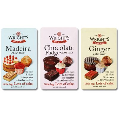 FEZ KEKE WRIGHT'S BAKING CAKE MIX COLLECTION - 3 X 500G (1x Ginger Cake mix, 1x Chocolate Fudge cake mix, 1x Madeira Cake mix)