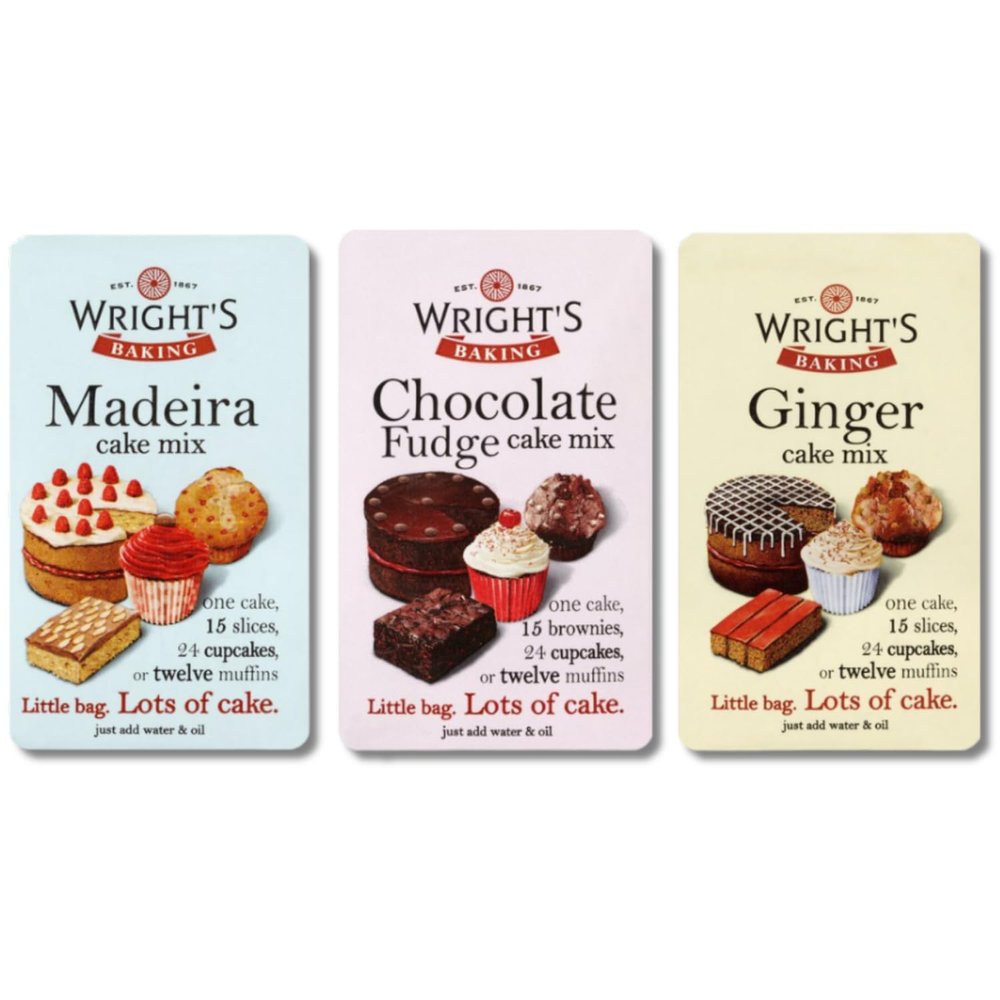 FEZ KEKE WRIGHT'S BAKING CAKE MIX COLLECTION - 3 X 500G (1x Ginger Cake mix, 1x Chocolate Fudge cake mix, 1x Madeira Cake mix)