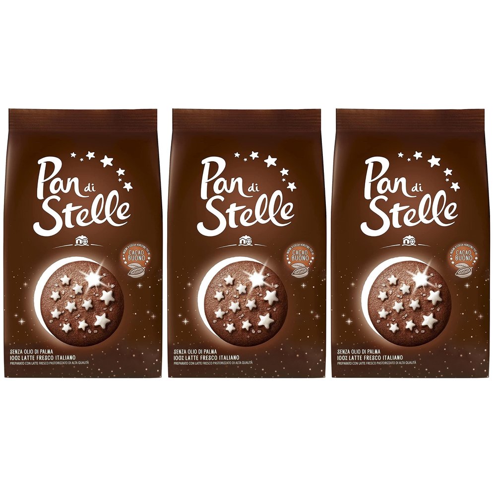 MULINO BIANCO Pan di stella - Italian chocolate biscuits with glazed stars 350g x 3 packets (Pan di stella, x3)