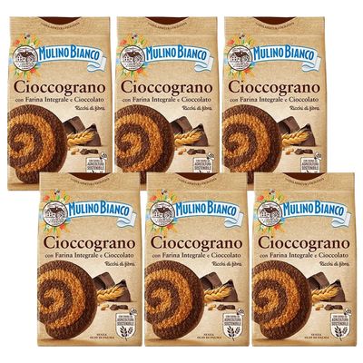 MULINO BIANCO Cioccograno Italian shortbread biscuits made with wholemeal flour and dark chocolate 330g x 6 packets (Cioccograno, x6)