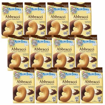 MULINO BIANCO Abbracci crisp Italian pastries with a buttery-cocoa flavour 350g x 12 packets (Abbracci, x12)