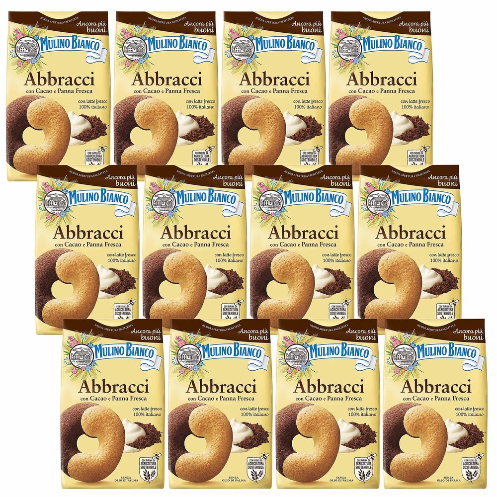 MULINO BIANCO Abbracci crisp Italian pastries with a buttery-cocoa flavour 350g x 12 packets (Abbracci, x12)