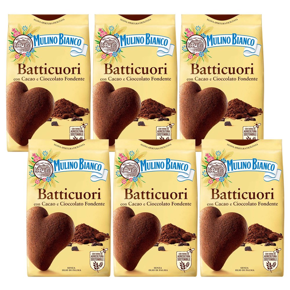 MULINO BIANCO Batticuori Italian shortbread cocoa biscuits 350g x 6 packets (Batticuori, x6)