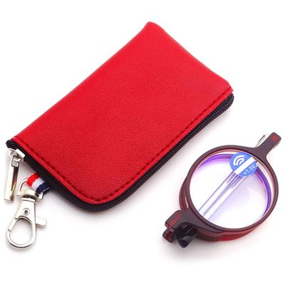 Lanomi Portable Folding Reading Glasses Round Women Men Blue Light Blocking Readers Plastic Compact Mini Pocket Eyeglasses with Bag Case Red 3.0