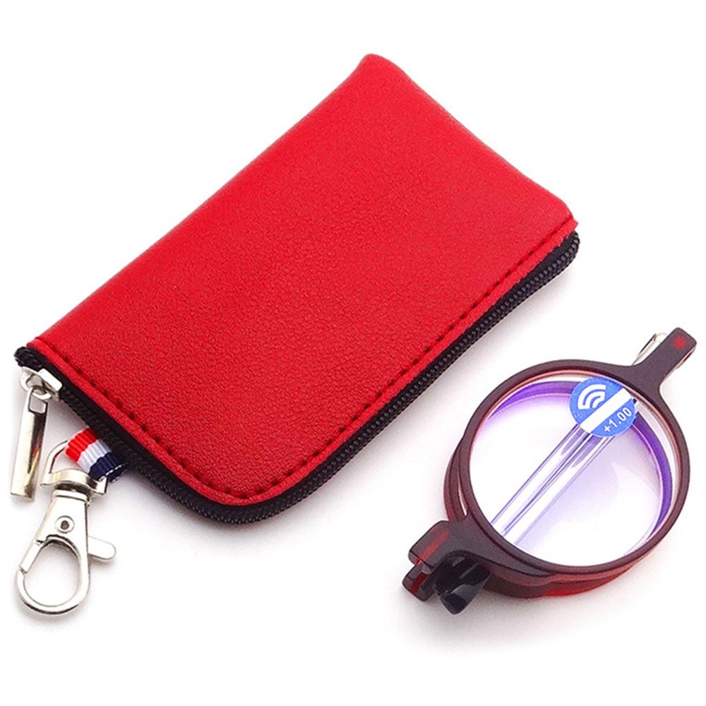 Lanomi Portable Folding Reading Glasses Round Women Men Blue Light Blocking Readers Plastic Compact Mini Pocket Eyeglasses with Bag Case Red 3.0