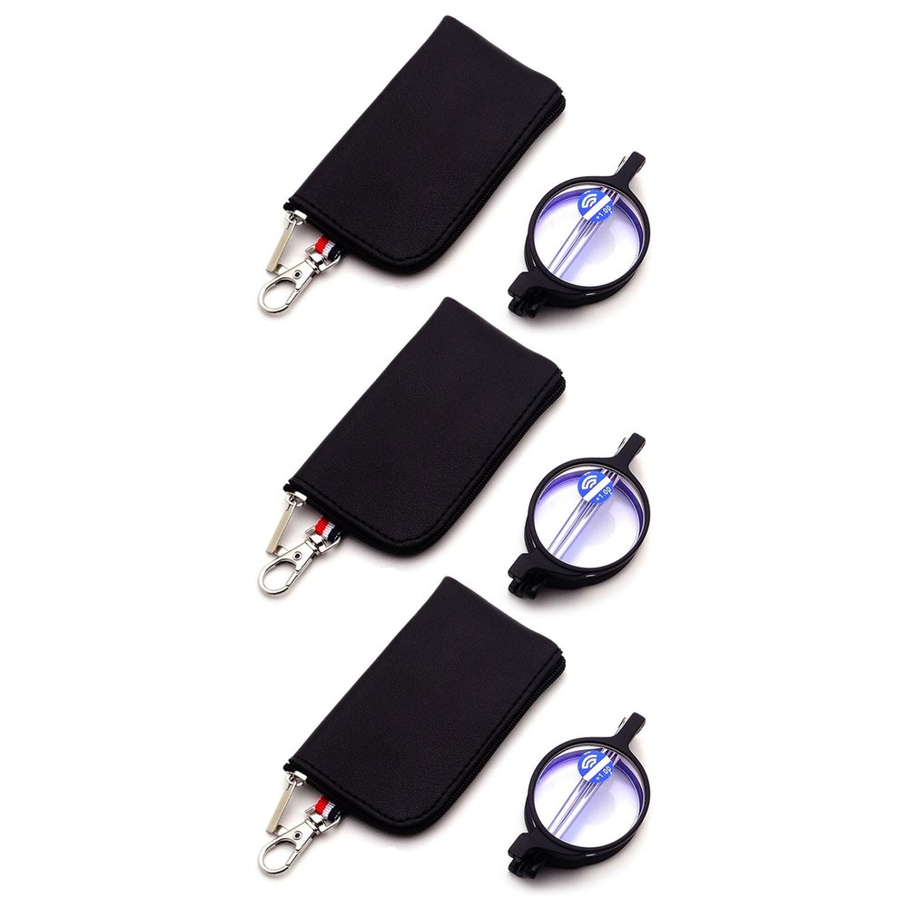 Lanomi Portable Folding Reading Glasses Round Women Men Blue Light Blocking Readers Plastic Compact Mini Pocket Eyeglasses with Bag Case 3 Pairs Black 1.0