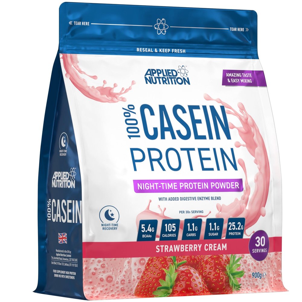 Applied Nutrition Casein Protein Powder - Micellar Casein Supplement, Slow Release Protein (900g - 30 Servings) (Strawberry Cream)