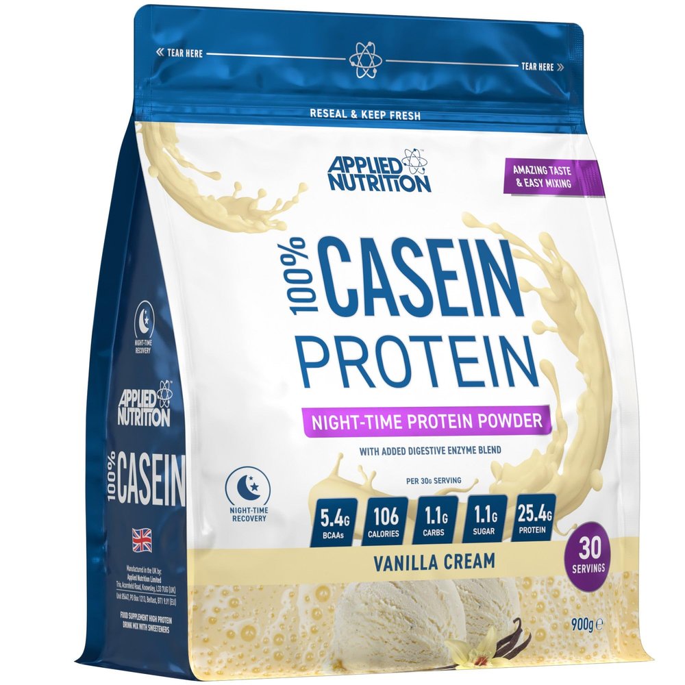 Applied Nutrition Casein Protein Powder - Micellar Casein Supplement, Slow Release Protein (900g - 30 Servings) (Vanilla Cream)