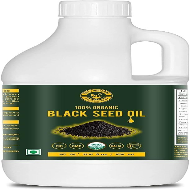 QURA Cold-Pressed Organic Black Seed/Nigella Sativa/Kalonji Seeds Oil (1000ml), USDA Organic, Virgin Grade, No GMO, and Untreated Edible Oil.