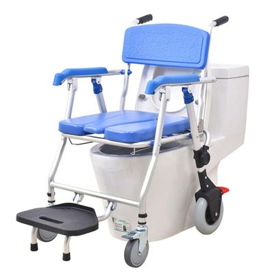 BLUEZY Folding Toilet Shower Chair, Bathroom Shower Chair, Height Adjustable Commode Wheelchair with Removable Pot Folding Pedal Mobile Bedside Commodes for Elder Disabled People Soft Seat