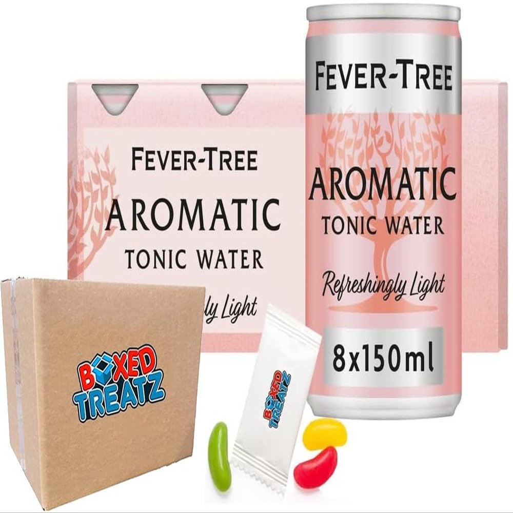 Fever Tree Refreshingly Premium Tonic Water - Assorted Flavours Indian & Aromatic Tonic Water - 8x150ml Mini Cans Boxed Treatz