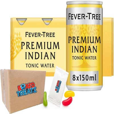 Fever Tree Refreshingly Premium Assorted Flavours Indian & Aromatic Tonic Water 8x150ml Mini Cans Boxed Treatz