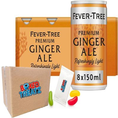 Fever Tree Premium Indian Tonic Water and Aromatic Tonic - Assorted Flavours Including Light Ginger Ale - 8x150ml Cans Boxed