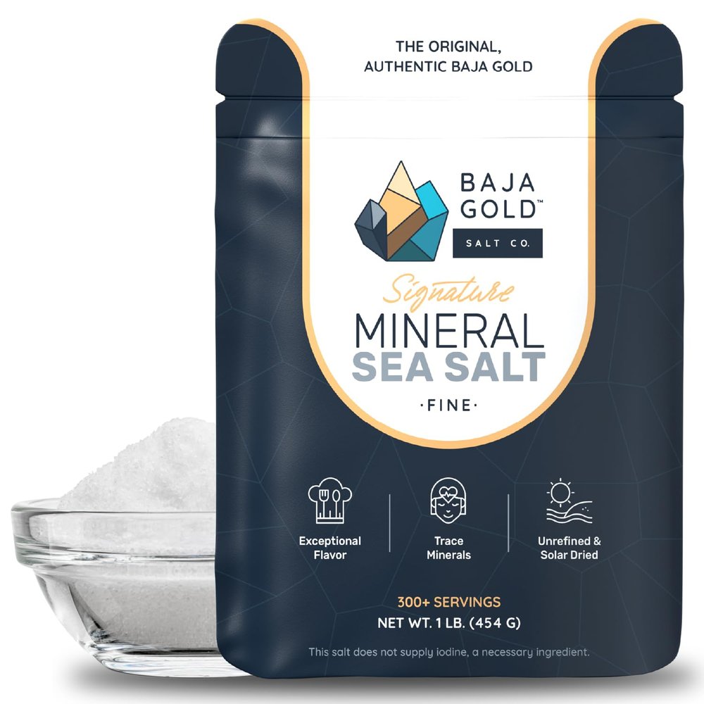 Baja Gold Mineral Sea Salt  Fine Grind  Unrefined, Mineral-Rich & Low in Sodium  100% Natural, No Additives  Perfect for Seasoning, Cooking & Baking, Available in 454g