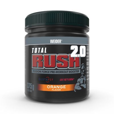 Weider Total Rush 2.0 (375g) Orange Flavour. All-in-one Fusion Force Pre-Workout Booster, with Creatine, Amino Acids, Caffeine, Inca Wheat Extract, Vitamins and Minerals; with Oxystorm and Glutapep