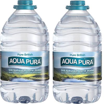 2x 5 Litre Aqua Pura, Large Bulk Big Bottle Still Natural Mineral Water,(Pack of 2, total 10 litre)