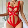 BOTCAM Sexy Lingerie Set with Hollow Out Bra Collar and Web Belt for Women Patent Lingerie Bustless, red, 5X-Large view 2