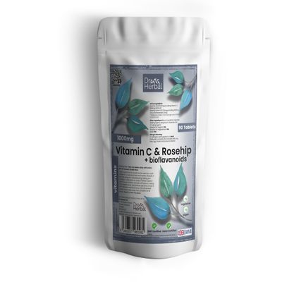 Dr. Herbal Vitamin C 1000mg with Rosehip 20mg and Bioflavonoids 20mg - Immune Support and Antioxidant Boost