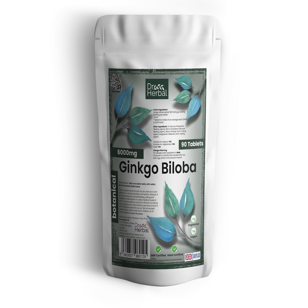 Dr Herbal Ginkgo Biloba 6000mg Herbal Supplement - Cognitive Enhancer for Memory, Focus, and Brain Health