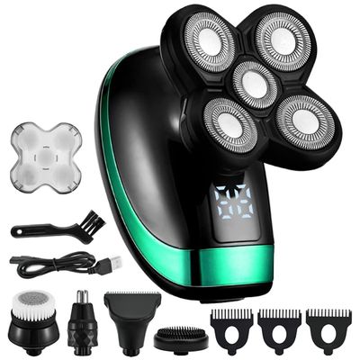 Electric Razor for Men's, 5 In 1 Men's Rechargeable Bald Head Electric Shaver 5 Floating Heads Beard Nose Ear Hair Trimmer Razor Clipper Facial Brush