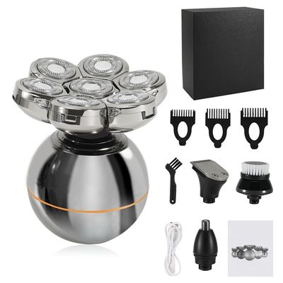 Electric Razor for Men's, 4 In 1 Rechargeable 7D Floating Cutter Head Electric Shaver/Bald Machine Men's Body Trimmer Facial Electric Razor Balde Shaving (Color : Silver-4in1-Box)