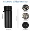 Volhoply 480ml Kids Water Bottle Bulk 4 Pack,Insulated Sports Bottles with Straw Lid,Stainless Steel Bottle with Handle Keep Cold & Hot,Double Wall Vacuum Flask for School,Girls(Black,Set of 4) view 2