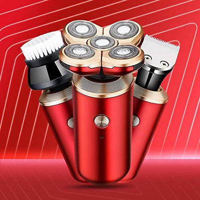 Electric Razor for Men's, 5 IN 1 Men Electric Shaver for Men Razor Beard Trimmer 5D Floating Shaver Bald Head Shaving Machine Men's Grooming Set (Color : RED)