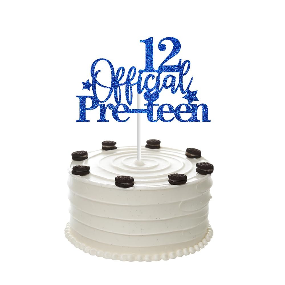 12th Birthday Cake Topper, Blue Glittery 12 Official Pre-Teen Cake Topper for Boys Girls 12 Years Old Birthday Party Decorations