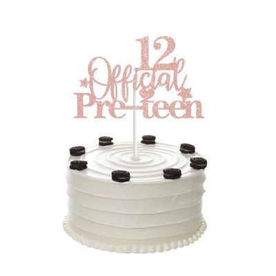 12th Birthday Cake Topper, Rose Gold Glittery 12 Official Pre-Teen Cake Topper for Boys Girls 12 Years Old Birthday Party Decorations