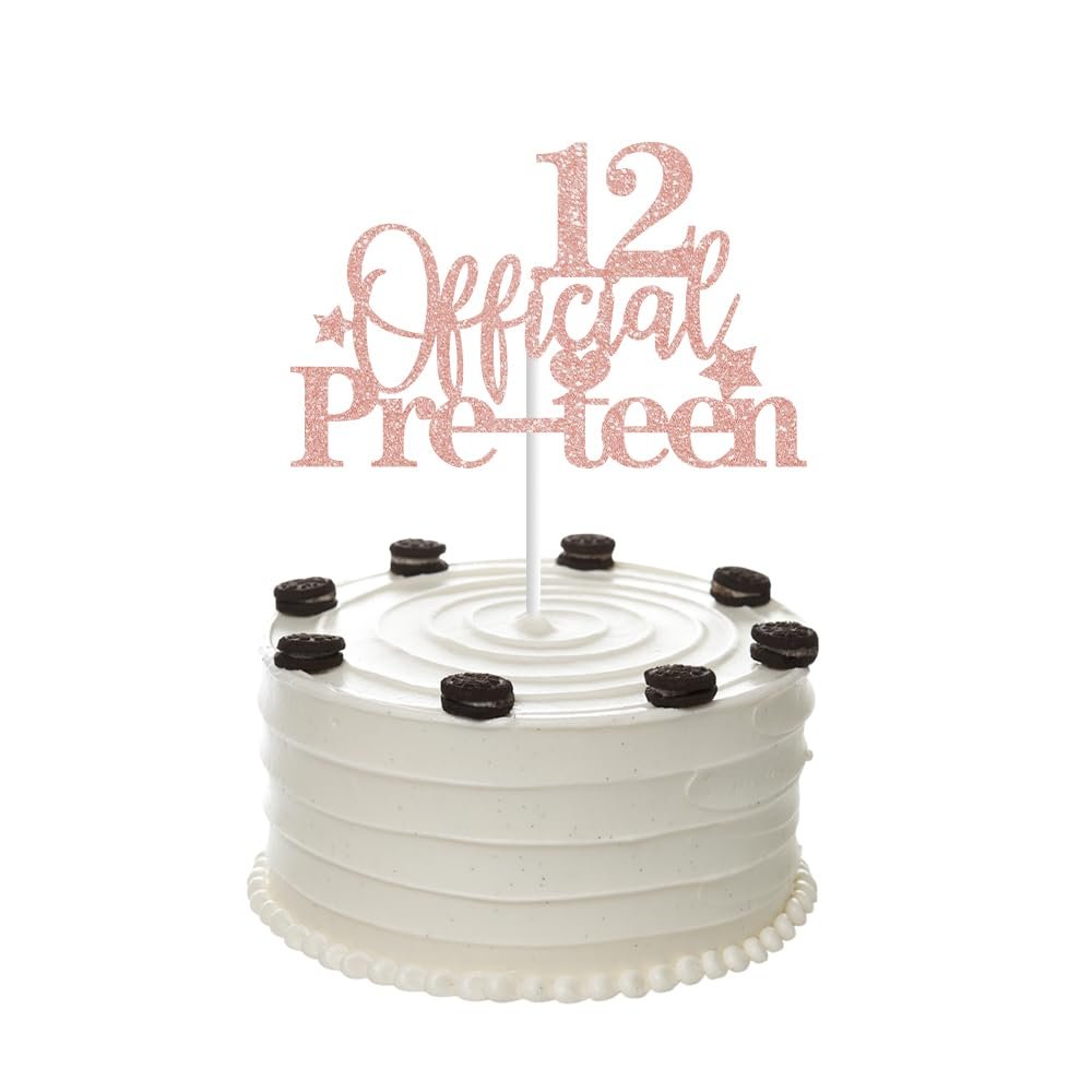 12th Birthday Cake Topper, Rose Gold Glittery 12 Official Pre-Teen Cake Topper for Boys Girls 12 Years Old Birthday Party Decorations