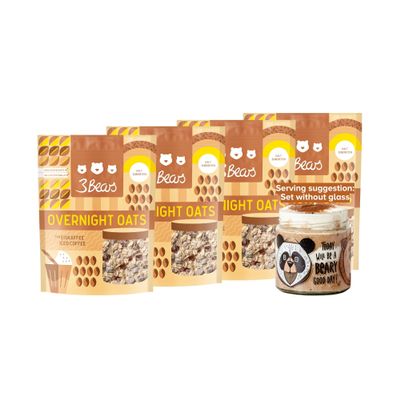 3Bears Overnight Oats Iced Coffee I 4 x 400g Vegan Porridge Sachets | Vegan Overnight Oats | Porridge Oats | Overnight Porridge Oats | Over Night Oats | Porridge Sachets