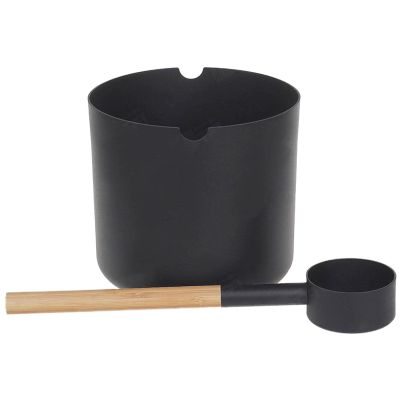 Aluminum Sauna Bucket, 7L Handmade Luxurious Bucket, Long Handle Sauna Aluminum Bucket, Spoon Black Perforated Grooved Set Sauna Barrel for Bathrooms