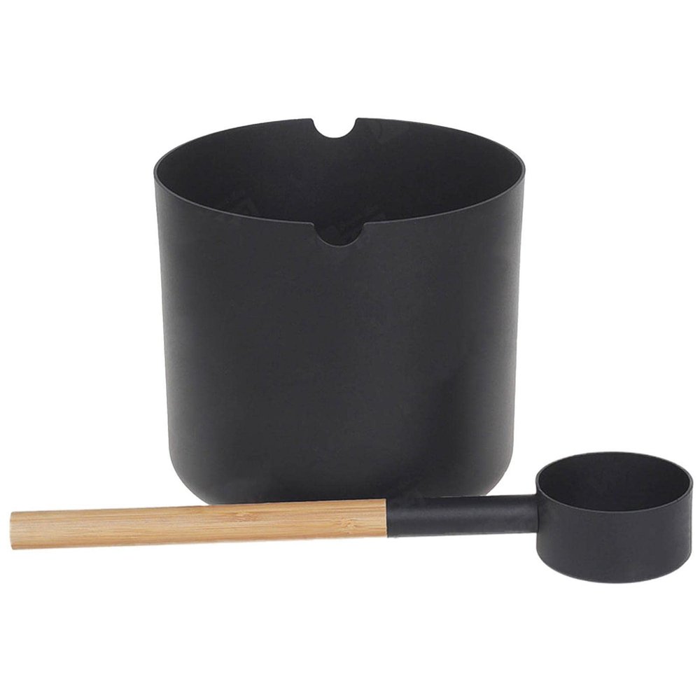 Aluminum Sauna Bucket, 7L Handmade Luxurious Bucket, Long Handle Sauna Aluminum Bucket, Spoon Black Perforated Grooved Set Sauna Barrel for Bathrooms
