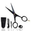 Ontaki Beard & Facial Hair Scissors - 5in Black with Finger Rest - Precise Long Beard Scissors - Includes Eyebrow Comb for Styling - Grooming Comb & PU Leather Travel Case view 1