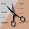 Ontaki Beard & Facial Hair Scissors - 5in Black with Finger Rest - Precise Long Beard Scissors - Includes Eyebrow Comb for Styling - Grooming Comb & PU Leather Travel Case view 3