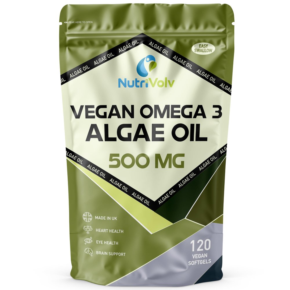 Vegan Omega 3 Algae Oil 500mg | 120 Vegan Softgels | DHA 200mg & EPA 100mg | Vegan Alternative to Omega 3 Fish Oil | Supports Eye, Brain & Heart Health | Essential Fatty Acid