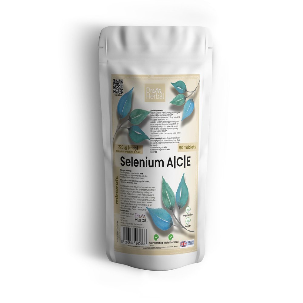 Dr. Herbal Selenium with Vitamin A, Vitamin C, Vitamin E 90 Tablets, 220mcg Antioxidant Support Immune Boost Essential Vitamins
