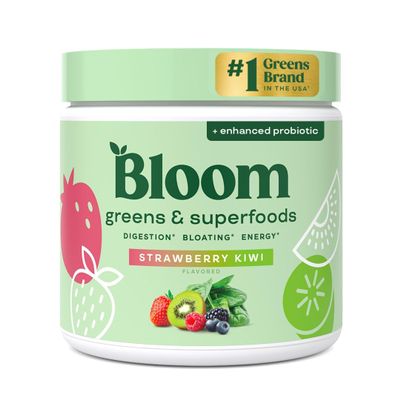 Bloom Super Greens Powder Strawberry Kiwi (30 Servings) Blends Probiotics, Enzymes, Spirulina, and Chlorella to Support Womens Gut Health, Ease Bloating, and Promote Healthy Digestion Naturally
