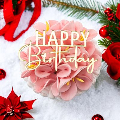 1x Happy Birthday Mirror Gold Cake Charm Toppers Elegant Decoration UK 3LD2 (MIRROR SILVER)