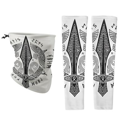 AHTCPO Odin's Spear Motif Ice Sleeve & Face Mask - Reusable 2 Piece Set for Sun Protection and Sports (Color : Gungnir B, Size : XL)